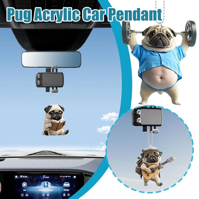Pug Keychains, Lucky Piggy Car Ornament, Pug Acrylic Car Pendant for Home Backpack Holiday Decor (B) - Image 3